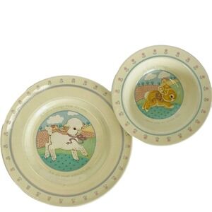 Vintage 1984 Hallmark Baby's Own Heirloom "A‎ Baby Brings" Plate Bowl Bunny Lamb